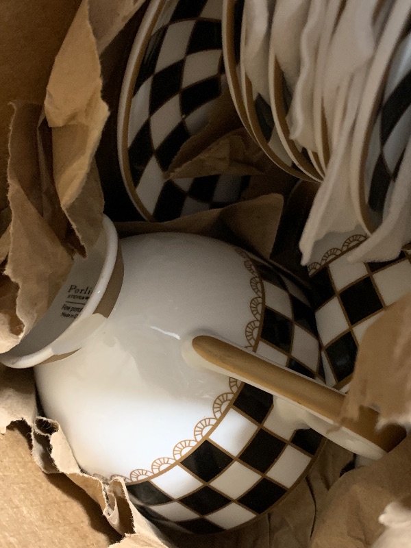 Photo 1 of *****Some items inside are broken, and others are in good condition.******** 6-ounce Porcelain Checker Teacups and Saucers Set of 6 with Spoons, Coffee Cups Set