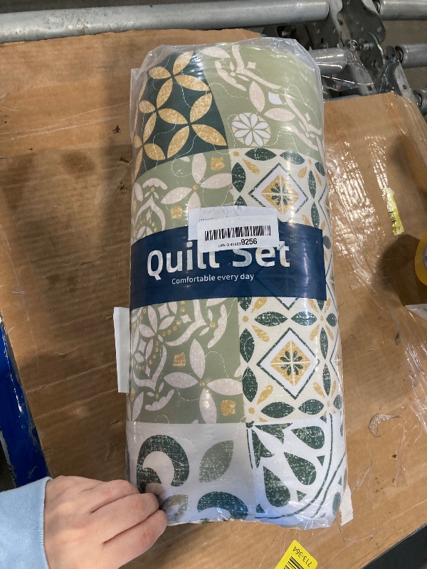 Photo 1 of ****FABRIC SEALED**** Dobuyly Green Quilt Set King Size, Boho Sage Green Plaid Patchwork Bedspreads Coverlet Set, 3 Pieces Soft Lightweight Microfiber Quilt Bedding Set for All Seasons 110"x90"