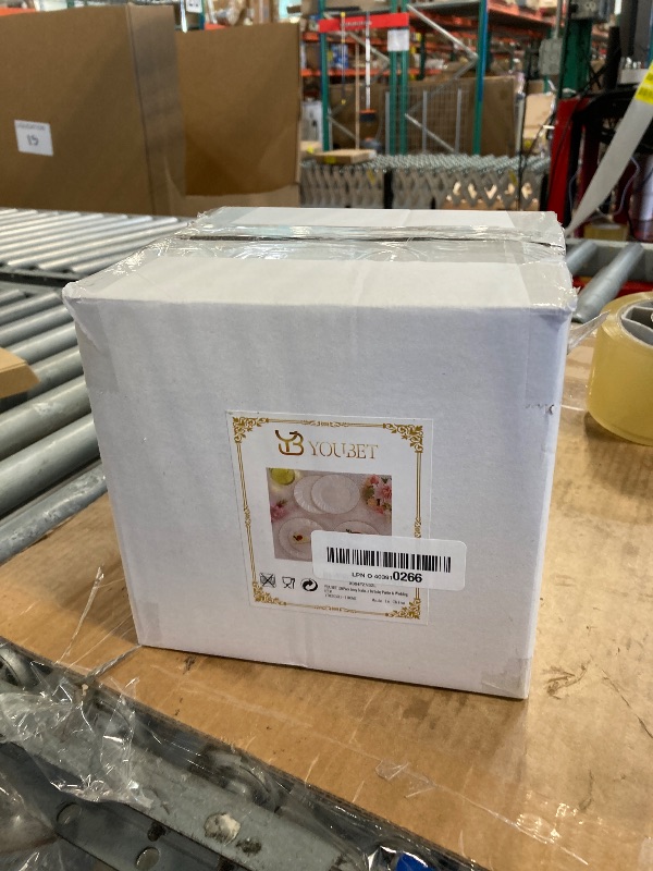 Photo 1 of ****FABRIC SEALED****YOUBET 100 Pack Ivory Scalloped Plastic Plates - 6.5 Inch Gold Disposable Plates with Gold Rim - High End Elegant Vintage Dessert Salad Plate for Birthday Parties & Wedding Thanksgiving