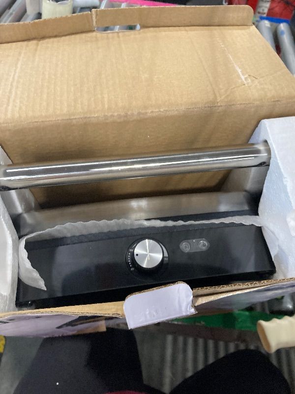 Photo 1 of **BROKEN HANDLE** OSTBA Panini Press Grill Indoor Sandwich Maker with Temperature Setting, 4 Slice Large Non-stick Versatile Grill, Opens 180 Degrees to Fit Any Type or Size of Food, Removable Drip Tray, 1200 W