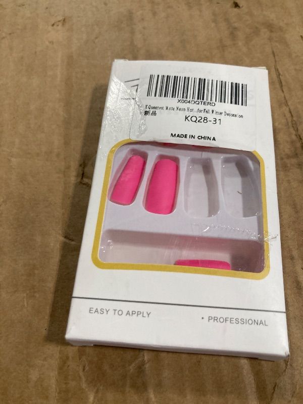 Photo 1 of ** MISSING PIECES ** KQueenest Matte Neon Hot Pink Press on Nails Long Medium Square, Fake Nails Press ons, Glue on Nails Coffin For Women, Vibrant Gel Square Tip Nails, Acrylic Nails for Finger Decoration