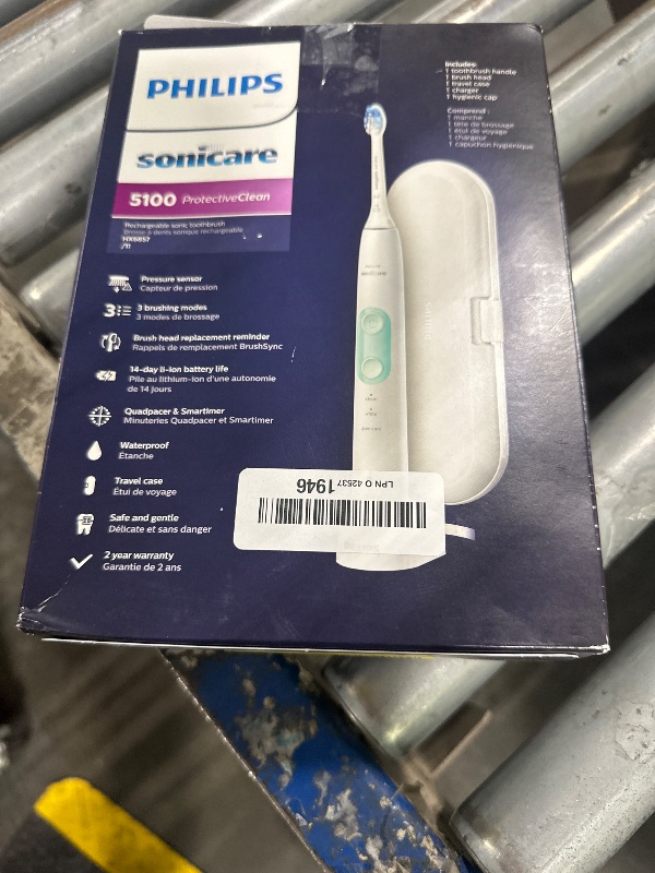 Photo 1 of ** MISSING BRUSH HEAD** Philips Sonicare ProtectiveClean 5100 Rechargeable Electric Toothbrush, with Pressure Sensor, 3 Cleaning Modes, SmarTimer and QuadPacer, 14-Day Battery Life, Travel Case, White, Model HX6857/11