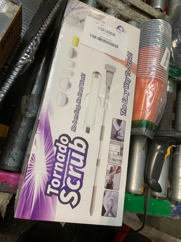 Photo 1 of ** VERY USED/ MISSING PARTS ** NBONEBS Electric Spin Scrubber, Cordless Shower Scrubber Rotary Floor Brushes & Pad Drivers with 6 Brush Heads - 2H Dual Speed, IPX7 Waterproof Extension Handle for Bathroom Tile Car Cleaning (White)
