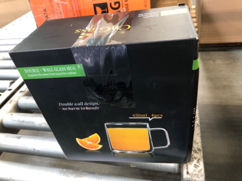 Photo 1 of **2 PCS**CNGLASS 15oz(4-pack) Double Walled Glass Coffee Mugs,Large Insulated Glass Mugs with Handle,Clear Coffee Cups for Espresso,Latte,Cappuccino,Tea