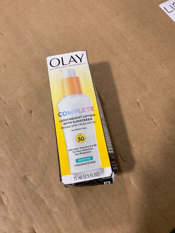 Photo 1 of **MISSING 1** Olay Face Moisturizer, Complete with Sunscreen SPF 30, Fragrance-Free for Sensistive Skin, Broad Spectrum Sun Protection, Long-Lasting Hydration, Non-Comedogenic - Vitamin E & Aloe - 2.5 Oz -