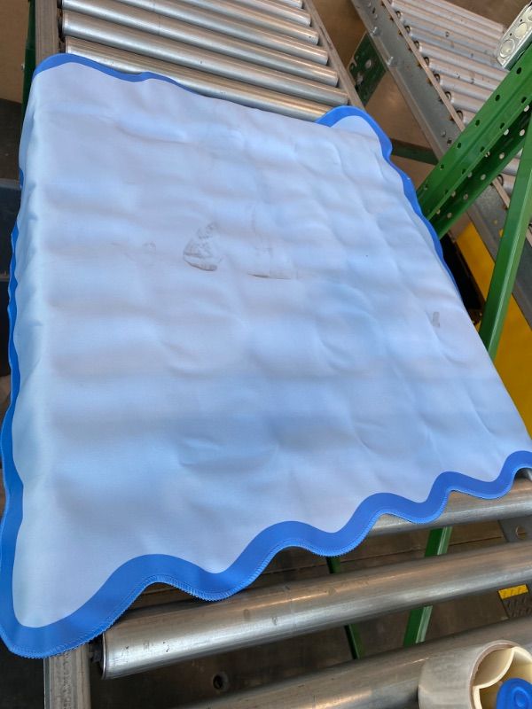 Photo 1 of ***NO BAG*** VioraWhite Scalloped Mahjong Mat Set 31.5" x 31.5" Cute Aesthetic Anti Slip Noise Reduction Games Table Cover Mahjong Accessories Gifts Domino & Tile Game Table Mat(Blue)