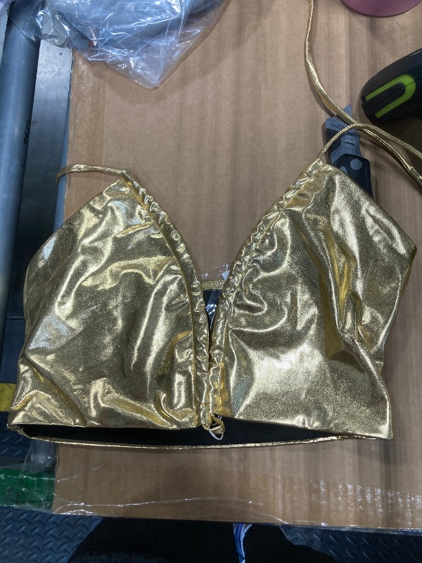 Photo 1 of ***SIMILAR PRODUCT***
Vinaderhom Women's Metallic Crop Tops Shiny Bralette Rave Bra Bikini Top, Gold, S