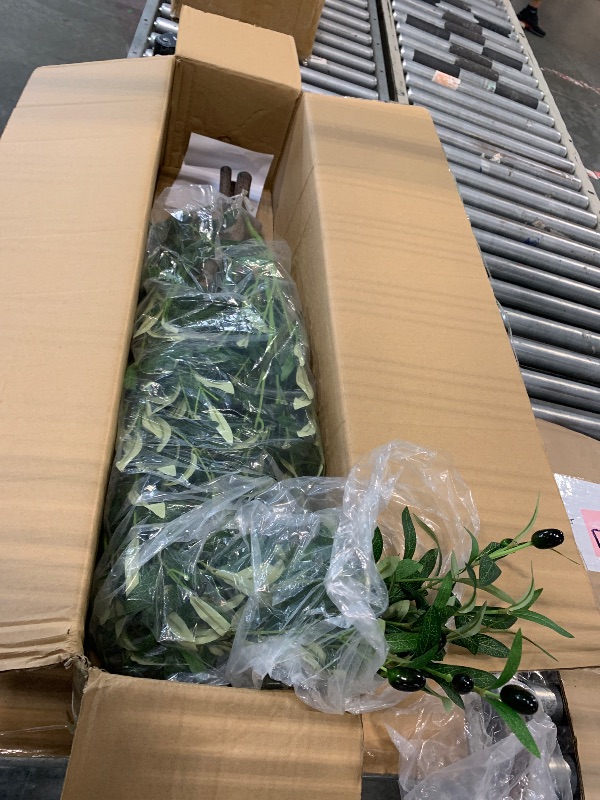 Photo 1 of *** pot and  stem missing*** used*** missing parts*** Jocoevol Artificial Olive Tree 6FT, Indoor Fake Silk Plant with Realistic Trunk, Leaves, Fruits and White Planter, Faux Potted Tree for Home Decor and Housewarming Gift, 1 Pack