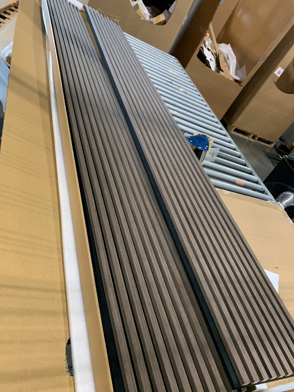 Photo 1 of ***SET OF FOUR BOXES, TOTAL OF 8 PANELS*** Art3d 2-Pack 108" x 12" Acoustic Wood Panels for Wall, Soundproof Wood Slat Panel for Wall and Ceiling, 3D Fluted Sound Absorbing Paneling for Interior Wall Decor, Living Room, Bedroom - Walnut