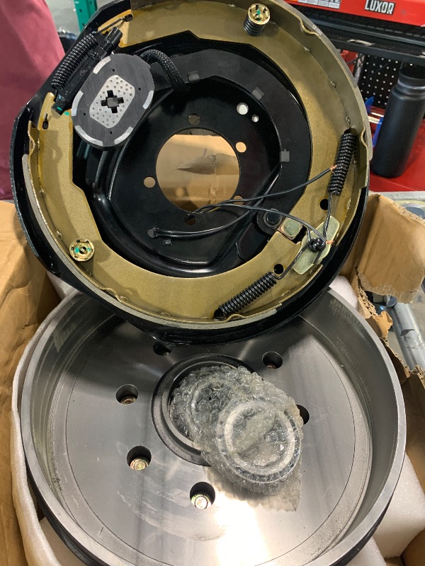Photo 1 of ****MISSING PARTS****  Trailer Axle Electric Brake Kit, Pair of 8-6.5" Bolt Circle Brake Drum with 12" x 2" Electric Brakes for 5200-7000 lb Axles(Manual adjusting), Replacement 12" Brake Hub Drum Assembly
