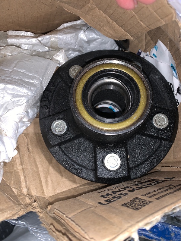 Photo 1 of *****MISSING PARTS****** iBroPrat 1 Sets Trailer Hub Kit 5 Bolt 4.5, Trailer Axle Kit for 3500 lb 5 Lug Trailer Hub with Extra Dust Cap and Rubber Plug Fits 1-1/16'' to 1-3/8" Trailer Axles 3500lb #84 Spindle