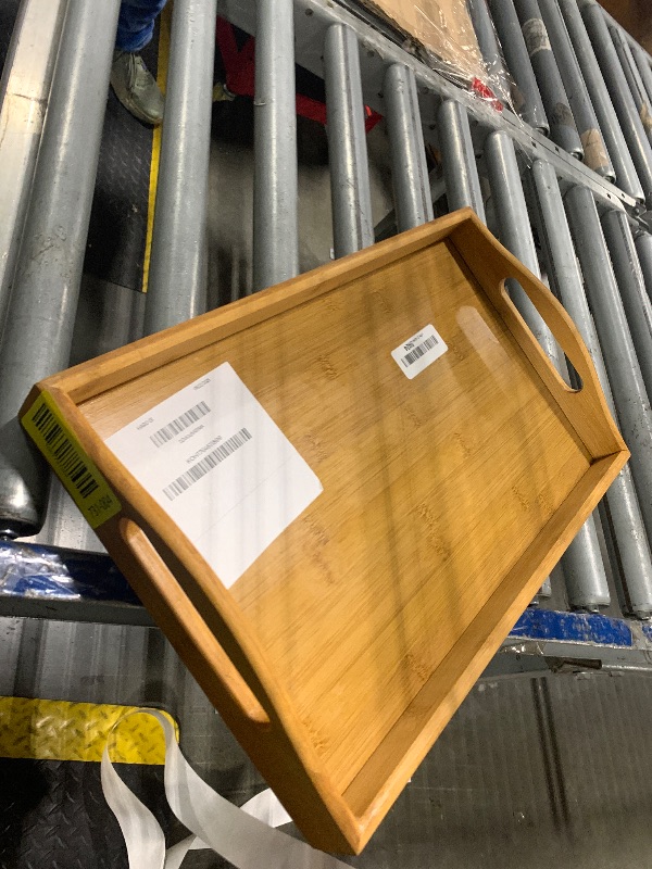 Photo 1 of *Minor Damaged*
Tray with Large Handles - Bamboo Ottoman Tray, Great for Coffee Table, Couch, Tea, Bar, Breakfast, Dinner, or Any Food - Good for Parties or Bed for Eating (Home It)
