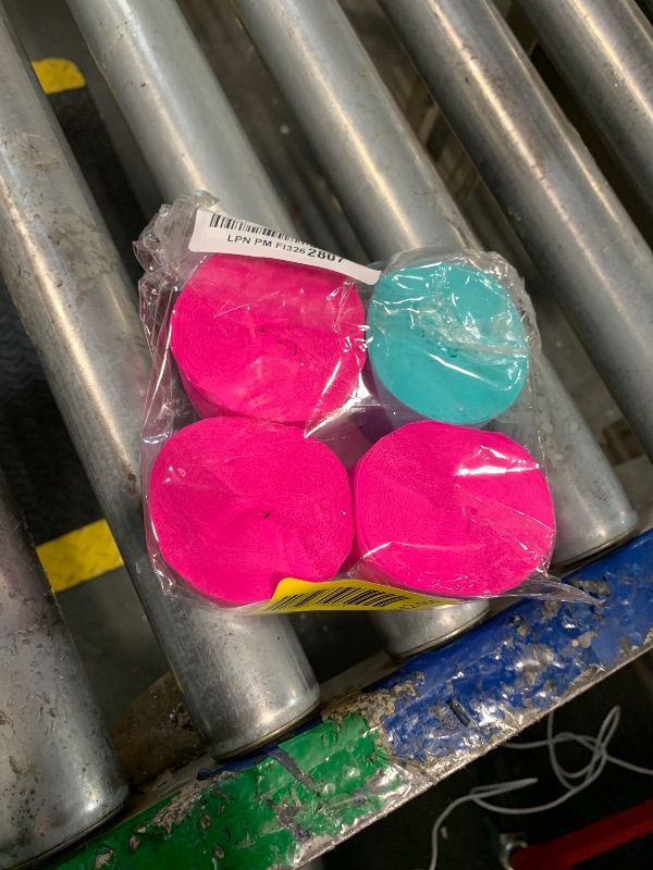 Photo 1 of ***ONE OF THEM IS LIGHT BLUE*** PartyWoo Pink Crepe Paper Streamers 4pcs 328ft Pack of Dark Hot Pink Magenta Fuchsia Crepe Paper Streamers for Birthday Gender Reveal Baby Shower Wedding Bachelorette Princess Party Decorations
