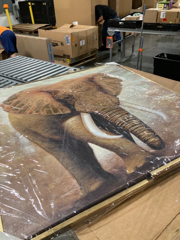 Photo 1 of ******BROKEN FRAME***** Deco 79 Canvas Elephant Framed Wall Art with Gold Frame, 47" x 2" x 47", Brown