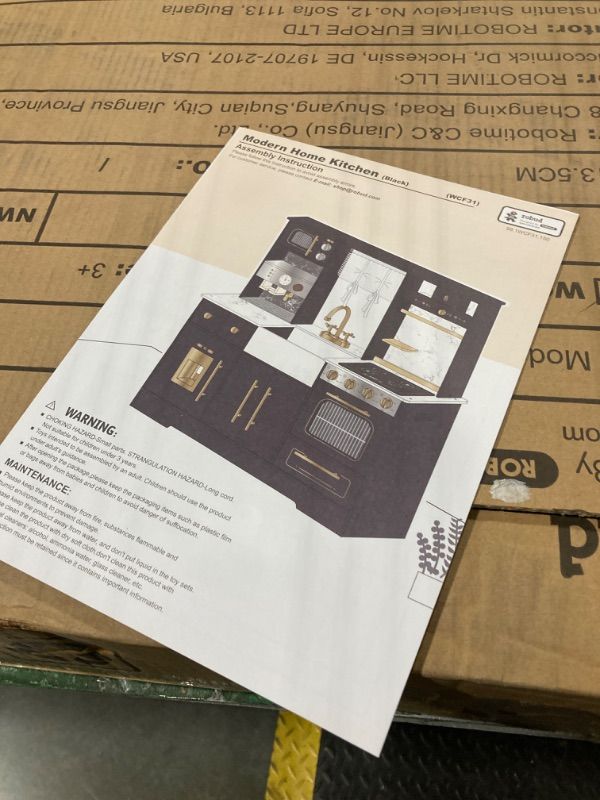 Photo 1 of *****BRAND NEW ITEM***** ROBUD Wooden Play Kitchen Set for Kids, Pretend Toy Kitchen with Ice Maker, Coffee Machine, Oven, Microwave, Cabinet, Utensils, Ideal Gift for Boys and Girls Ages 3+, Black