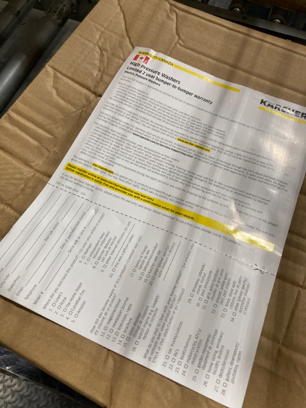 Photo 1 of *****It turns on and works perfectly.******** Kärcher Pressure Washer K2300PS, CETA Certified, 4 Spray Nozzles, Detergent Tank, Hose Reel, for Cars, Driveways, Siding, Patios, 1.2 GPM