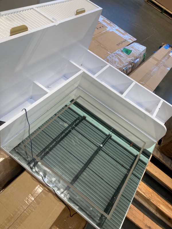 Photo 1 of ****missinng the mirror conector******* GarveeHome Makeup Vanity Desk with Mirror and Lights, Vanity Table with 5 Drawers, Vanity Set with Stool and Removable Side Storage Cabinet for Bedroom, White & Gold