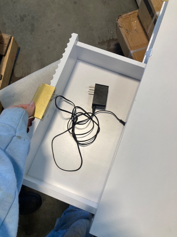 Photo 1 of ****missinng the mirror conector******* GarveeHome Makeup Vanity Desk with Mirror and Lights, Vanity Table with 5 Drawers, Vanity Set with Stool and Removable Side Storage Cabinet for Bedroom, White & Gold