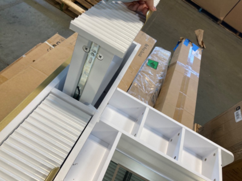 Photo 1 of ****missinng the mirror conector******* GarveeHome Makeup Vanity Desk with Mirror and Lights, Vanity Table with 5 Drawers, Vanity Set with Stool and Removable Side Storage Cabinet for Bedroom, White & Gold