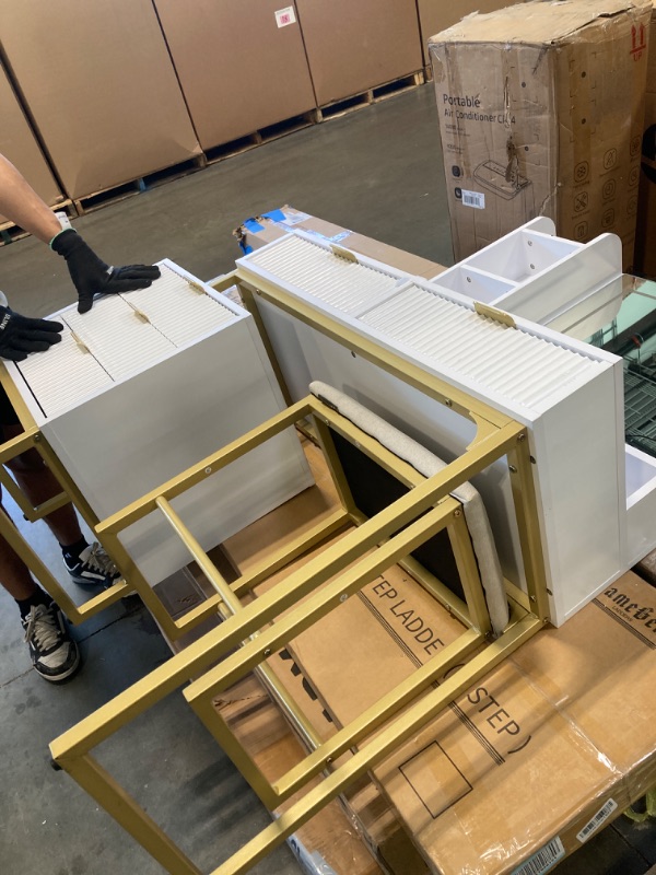 Photo 1 of ****missinng the mirror conector******* GarveeHome Makeup Vanity Desk with Mirror and Lights, Vanity Table with 5 Drawers, Vanity Set with Stool and Removable Side Storage Cabinet for Bedroom, White & Gold