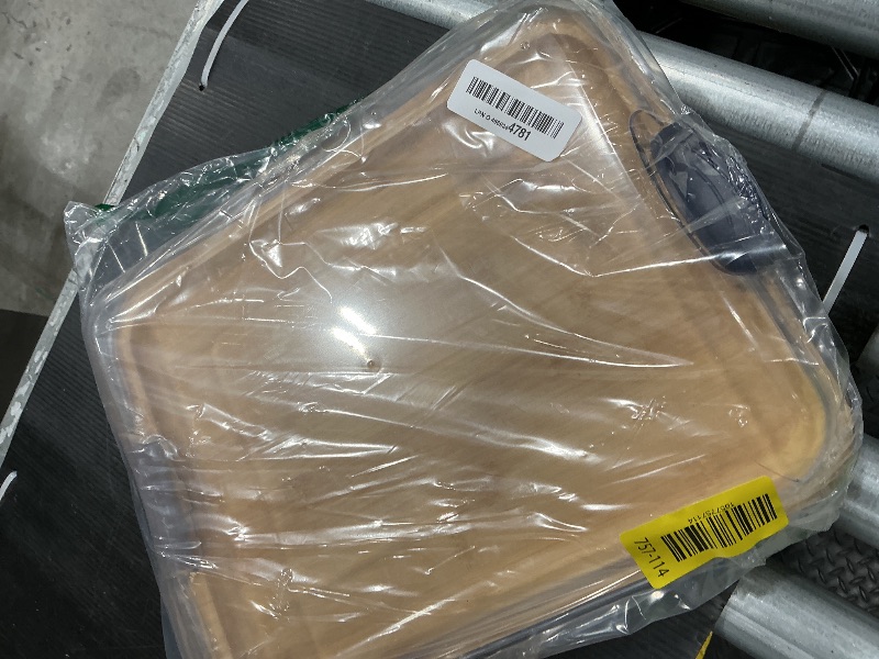 Photo 1 of **MINOR CRACK**FARBERWARE Build-A-Board Bamboo Cutting Board with Built-in Compartments, Clear Locking Lid & Navy Handles, Ideal for Charcuterie, Snacks & Prep