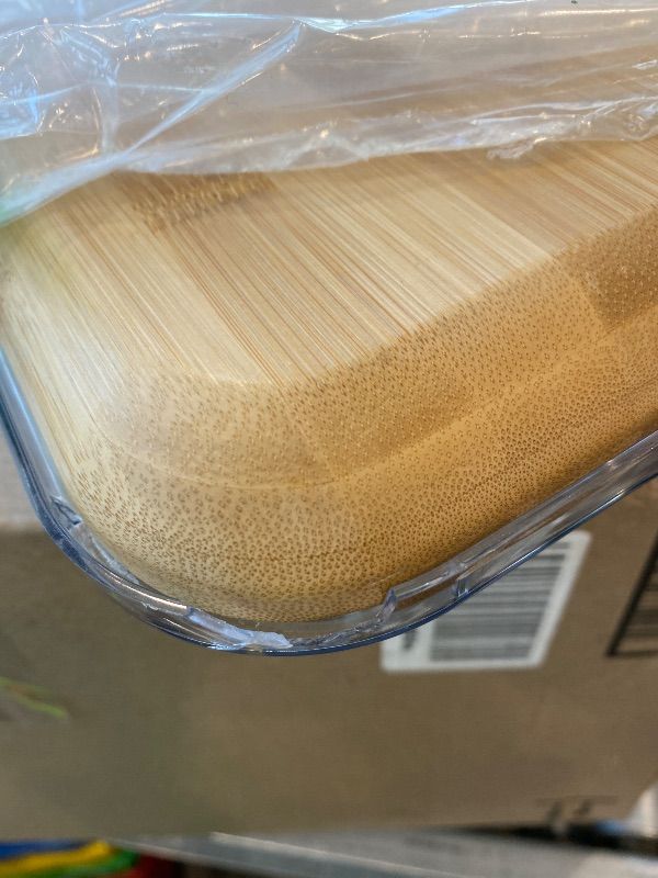 Photo 1 of **MINOR CRACK**FARBERWARE Build-A-Board Bamboo Cutting Board with Built-in Compartments, Clear Locking Lid & Navy Handles, Ideal for Charcuterie, Snacks & Prep