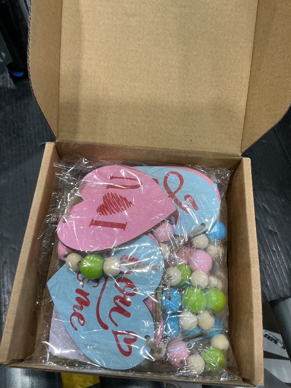 Photo 1 of 1 Set Valentines Conversation Mantle Garland 6.56 ft Wooden Valentines Heart Bead Banner Hug Love Hanging Garland for Wall Fireplace Shelf Display Home Indoor Outdoor Decor for Party Supplies