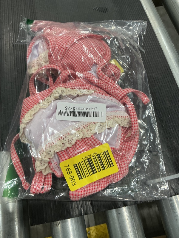 Photo 1 of ****FINAL SALE NOT RETURNS****ZAFUL Women High Cut Bikini Sets String Sexy Swimsuit Two Piece Underwire Bathing Suit Brazilian Cheeky Cut Out Cute Swimwear Gingham Red XL