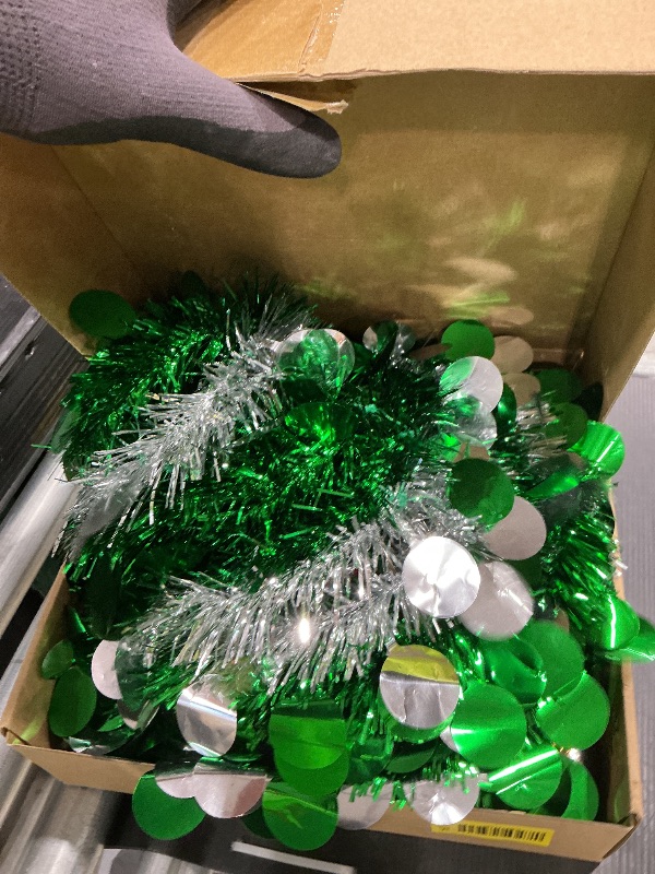 Photo 1 of [Timer] 5 Ft Pop Up Christmas Tree with Lights,Green & Silver Tinsel Pencil Tree with 50 LED Light 30 DIY Ball Ornaments Gift Boxes Canes Battery Operated for Xmas Party Holiday Home Indoor Decor