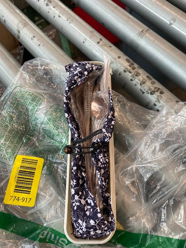 Photo 1 of **MINOR DAMAGE**
AARAINBOW 8 Pieces Stainless Steel Flatware Set Portable Reusable Cutlery Set Travel Utensils Set Including Chopsticks Knife Fork Spoon Straws Cleaning Brush Dishwasher Safe (Rose Golden)