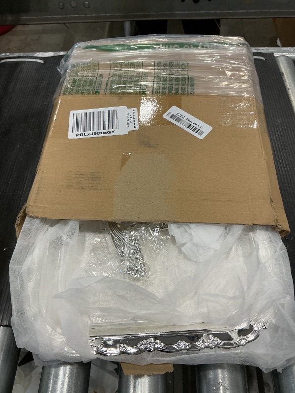 Photo 1 of ***MISSING ONE*** Ferrochef 4 Pcs Silver Serving Tray with Handles Elegant Victoria Floral Engraved Metal Platters Large Decorative Trays for Buffet, Wedding Party, Jewelry Display, Food Service (Sliver and Sliver)