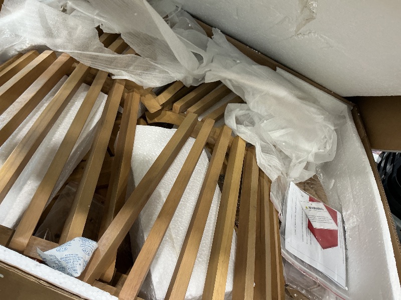 Photo 1 of *PARTIAL SET - See Clerk Notes*
Merax Outdoor Acacia Wood Conversation Set - Patio 3-Seat Loveseat Sofa w/Coushion and Round Coffee Table for Backyard, Lawn, Balcony, Teak+Light Gray/Light Teak