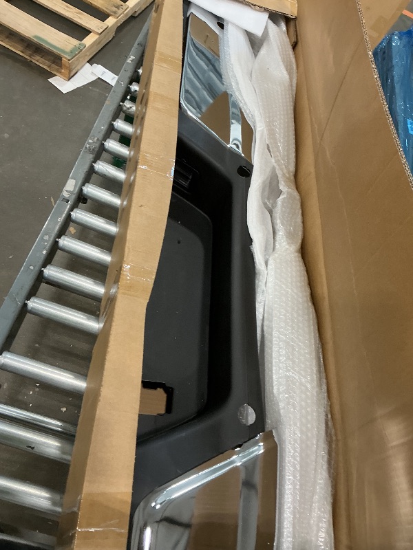 Photo 1 of **Minor Damage**
Kangyang F150 Rear Bumper for 2015 2016 2017 2018 2019 2020 Ford F150 Chrome Steel Rear Step Bumper Assembly With Max Tow Hitch With Parking Sensor Holes Replacement for FO1103191