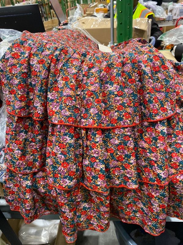 Photo 1 of ***SIMILAR ITEM*** BTFBM Spring Dresses for Women 2026 Floral Long Sleeve Smocked Square Neck Ruffle Tiered Flowy Party Wedding Guest Dress