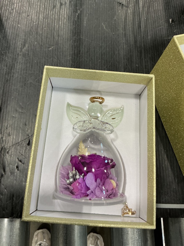 Photo 1 of *MINOR DAMAGE - USED*
Valentines Day Rose Gifts for Her,Fresh Flowers for Delivery,Birthday Gifts for Women Mom,Preserved Flowers in Glass Angel Figurine,Angel Mothers Day Rose Gift for Mom Grandma,Purple Gift Valentines