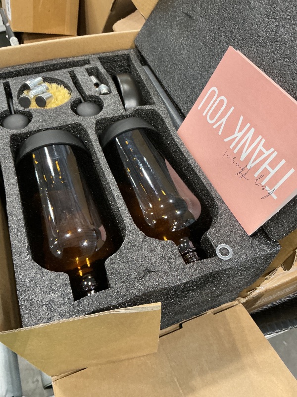 Photo 1 of [Luxury] Kitchen Soap Dispenser Set - 16OZ Amber Glass Bottle, Stainless Steel Pump, Instant Dry Tray, Waterproof Labels, Non-Slip Silicone Pad, and Dish Brush | Upgrade for Your Kitchen and Bathroom