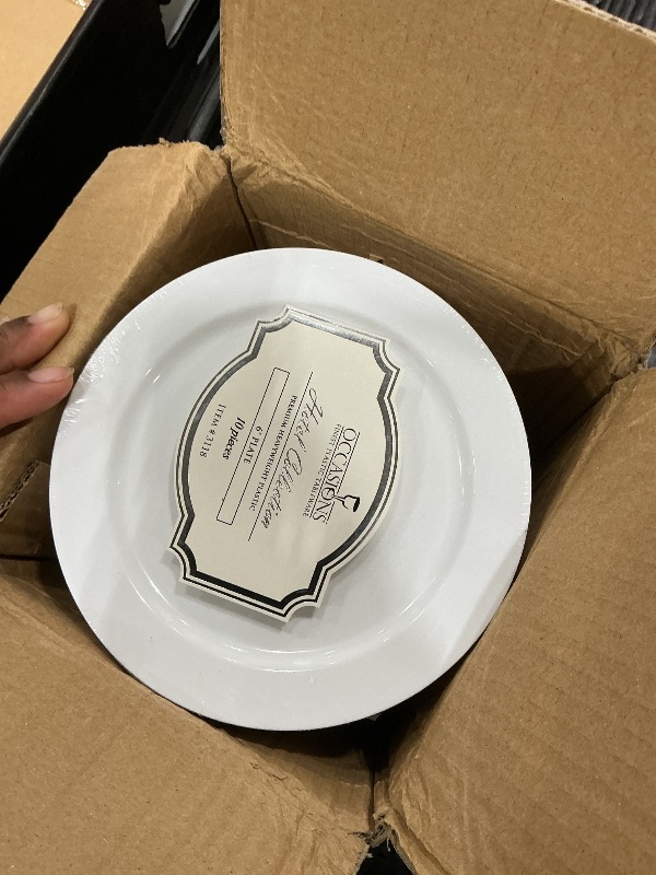 Photo 1 of " OCCASIONS " 120 Plates Pack, Heavyweight Disposable Wedding Party Plastic Plates (6.25'' Dessert/Bread Plate, Plain White)