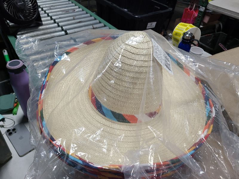 Photo 1 of 20" Adult Sombrero Hat with Mexican Serape (12 Pieces) Tan