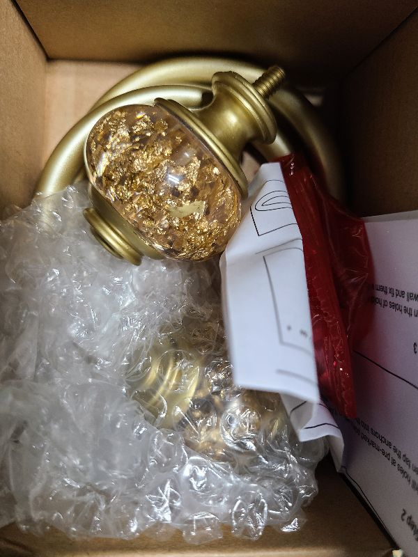 Photo 1 of 2 Pack Curtain Holdbacks, USFOOK Decorative Window Drapery Tiebacks (2 Pack/1 Pair), Curtain Tie Back Hooks for Wall with Gold Translucent Finials (3.95" L x 3.4" W)