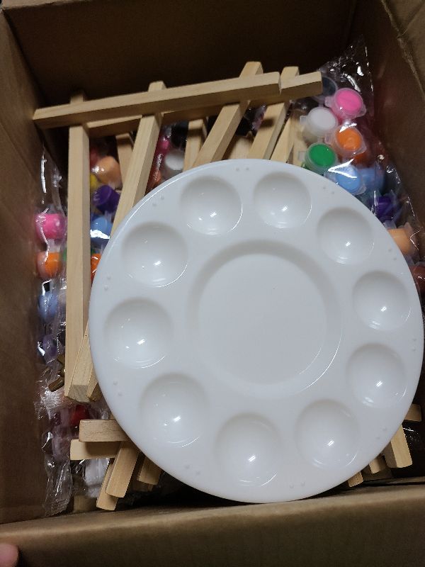 Photo 1 of 10Pack 8x10 Inch Canvas and Easel Set, Art Canvas Bulk with Easel Stand, 12 Colors Mini Acrylic Paint Set, Small Paint Brushes, Paint Trays, Canvas Painting Kit for Adults Kids Couples Paint Party