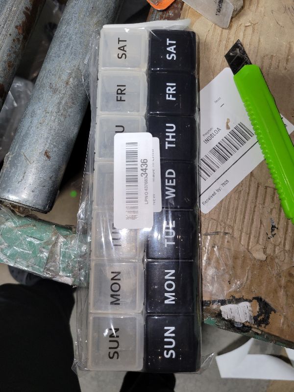 Photo 1 of 2 Pack Weekly Pill Organizer, Large 7 Day Pill Case, Daily Vitamin Case Medicine Box, AM/PM Pill Containers for Medicine Supplements Fish Oil?White & Black?