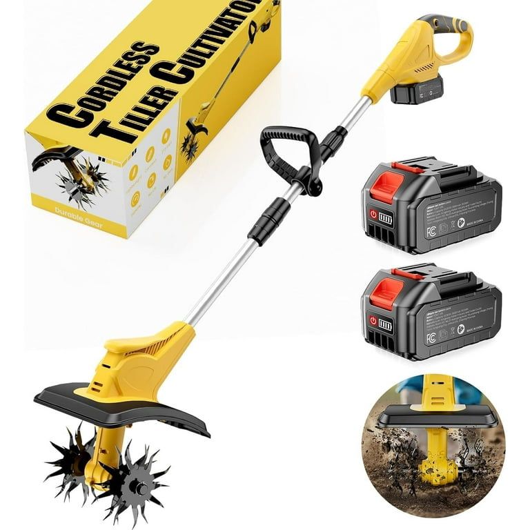 Photo 1 of 21V Cordless Tiller Cultivator, 360 Max RPM Cordless Electric Garden Tiller with 2 * 3.0 Ah Battery & Fast Charger, 9.06" Tilling Width, 6.3" Depth, Portable Rotary Tiller