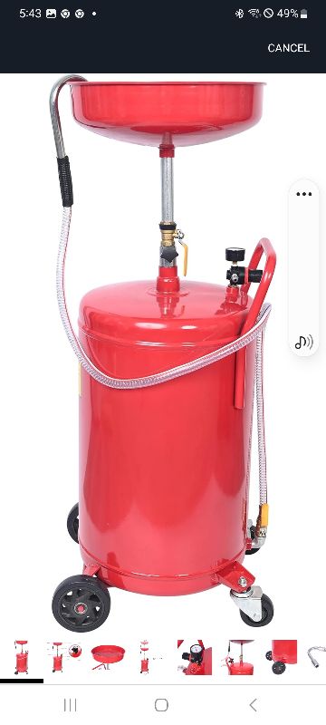 Photo 1 of
Aain Portable Oil Drain Container,20 Gallon Waste Oil Drain Tank,Air Operated Drainer for Oil Change,Portable Fluid Drain Disposal with Adjustable Height,Heavy Duty Construction with Wheels