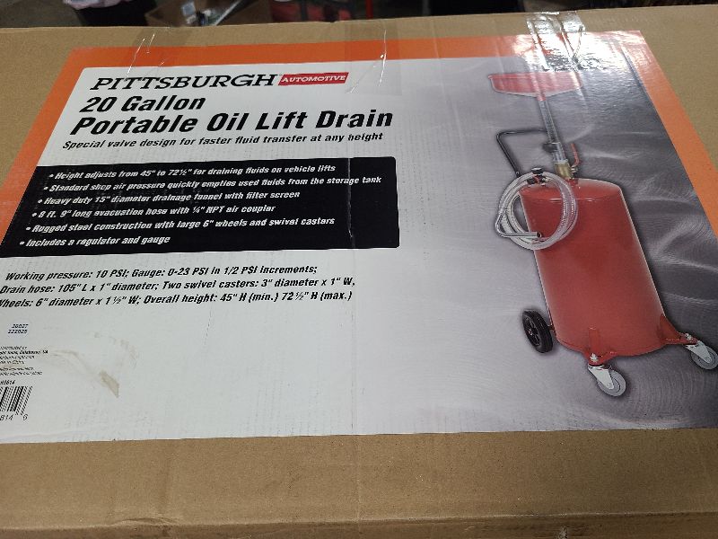 Photo 1 of
Aain Portable Oil Drain Container,20 Gallon Waste Oil Drain Tank,Air Operated Drainer for Oil Change,Portable Fluid Drain Disposal with Adjustable Height,Heavy Duty Construction with Wheels