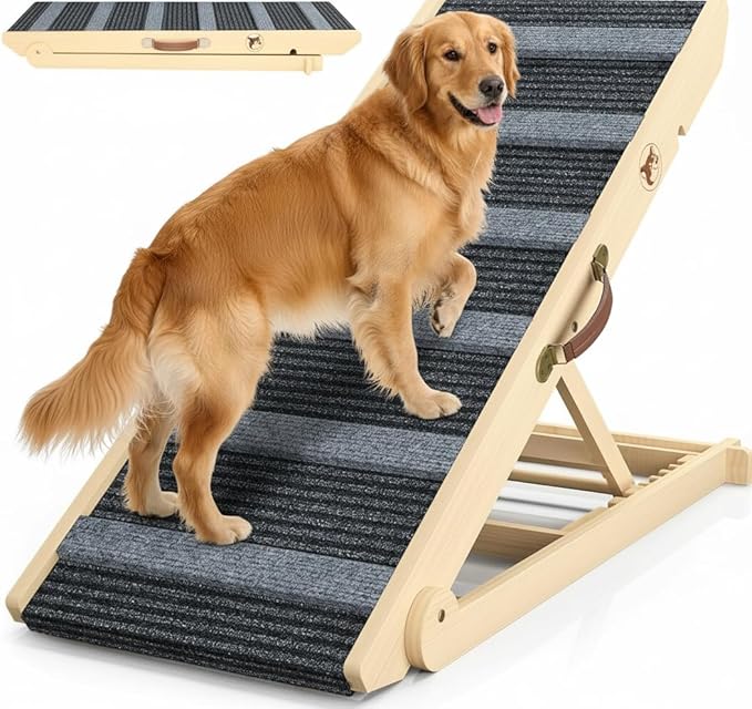 Photo 1 of **MSRP 54.99** Dog Ramp, Portable Pet Ramp for Large Small Old Dogs Cats with 7 Adjustable Heights 11" to 26.6", Non-Slip High Traction Ramps for High Bed, Couch, Hold up to 200 LBS