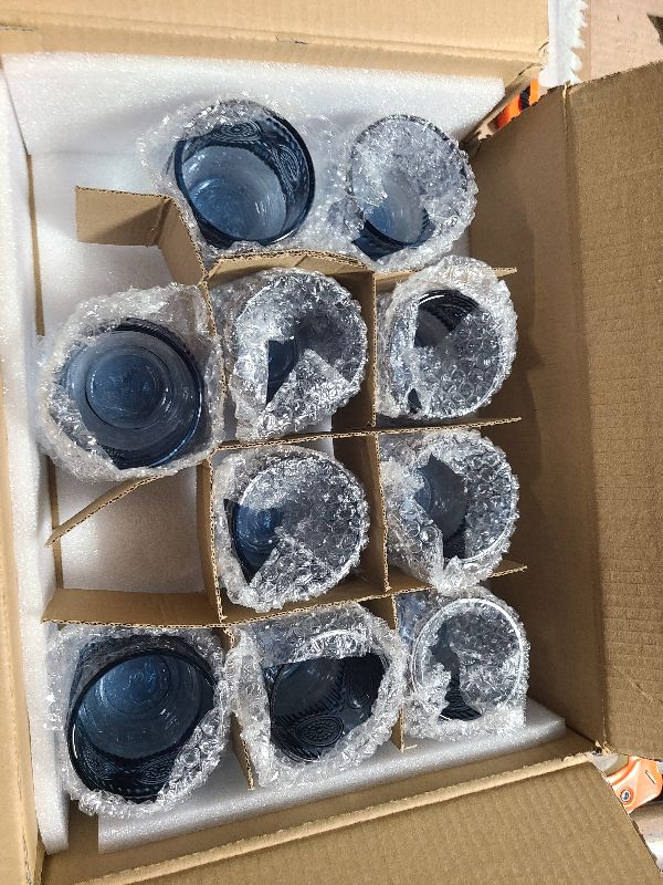 Photo 1 of 12pcs Large Blue Votive Candle Holders, 3.16"×3.16" Blue Votives with Vintage Floral Design, Tealight Candle Holder for Wedding Decor, Bridal Shower, Centerpieces for Tables