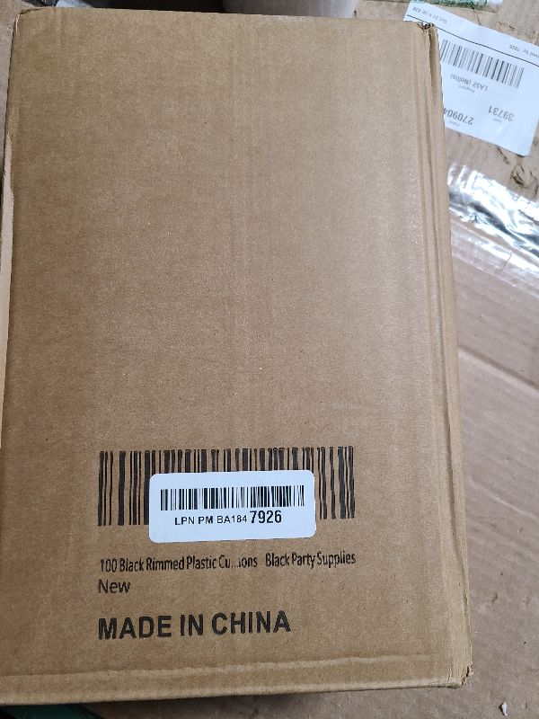 Photo 1 of 100 Black Rimmed Plastic Cups and 1 Silver Ice Tong Set - 9 Ounce Disposable Cocktail Glasses - Plastic Wine Cups - Black Party Decorations - Wedding Party Supplies