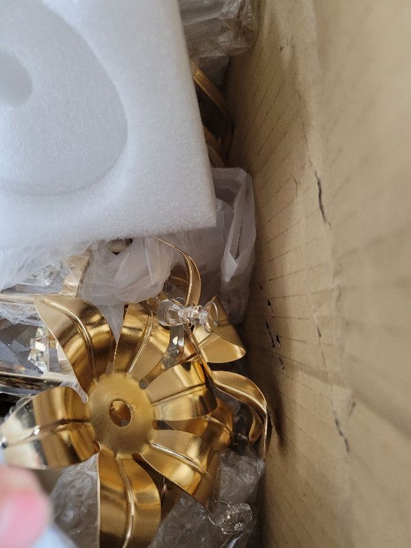 Photo 1 of 23.2 inch Tall Elegant and Chic 5 Arm Pendant Crystal Candlestick Holder Table Decoration tealight Candle Holder, Candelabra for Gorgeous Wedding/Parties Table Centerpiece (1, Gold)