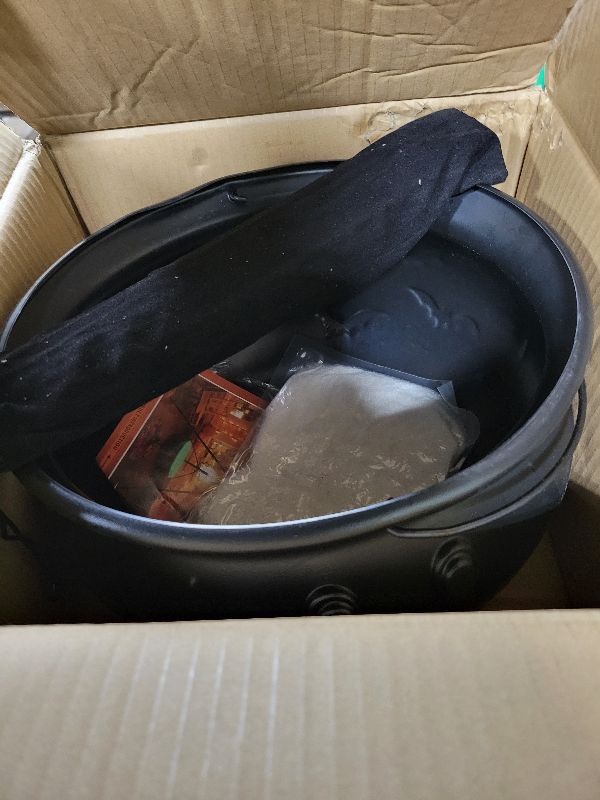 Photo 1 of 2025 Large Witch Cauldron Halloween Decorations Outdoor, Black Plastic Bowl Decor on Tripod with Lights Halloween Cauldron Pot Witches Cauldron Hocus Pocus Candy Bucket Decoration for Porch Home Party