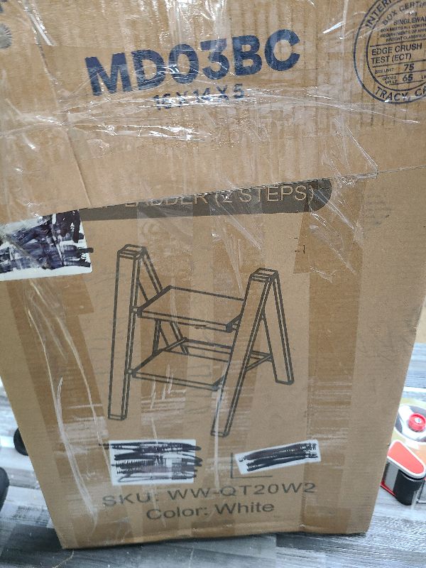 Photo 1 of 2 Step Ladder, Lightweight Portable 2 Step Stool with Anti-Slip Wide Pedal, 330lbs Capacity Aluminum Ladder for Household,Office,Library(White)